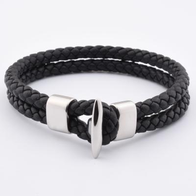 China Trendy Men's Fashion Steel Ladies Fashion Leather Casual Style Hook Clasp Bracelet for sale