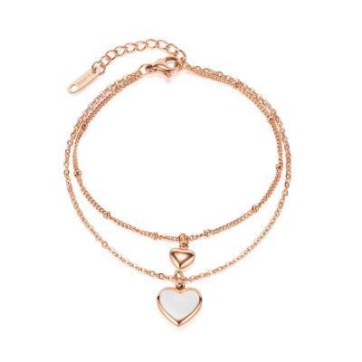 China CLASSIC Simple Polished Stainless Steel Heart Pendant Women Adjustable Chain Bracelet for sale