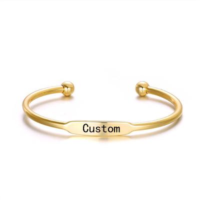 China Fashion CLASSIC Letters Personalized Custom Open Cuff Bracelets Bangle Stainless Steel Gold Plated Jewelry for sale