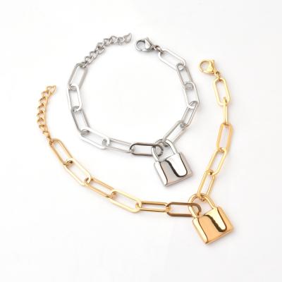 China FASHIONABLE European Mens Womens Pure Stainless Steel Chain Link Lock Charm Bracelet for sale