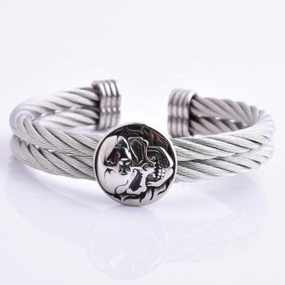 China TRENDY Stainless Steel Skull Wire Adjustable Cable Wire Opening Bracelet for sale