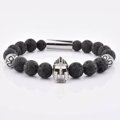 China FASHIONABLE Black Steel Stone Soldier Bracelet With Clasp of Lava Stone Bead Bracelet Stainless CZ for sale