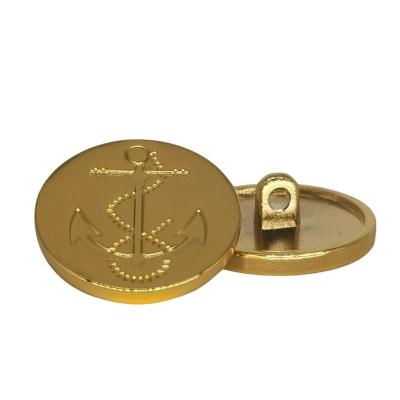 China Viable Custom Design Gold Anchor Logo Embossed Metal Sewing Accessory Garment Suit Coat Zinc Alloy Leg Button for sale