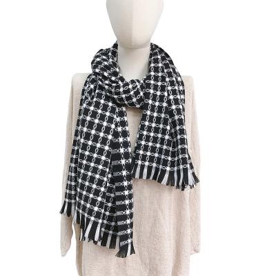 China New Fashion Jacquard Lattice Pattern Friendly Warm Thick Short Tassel Scarf Large Size Shawl For Autumn Winter for sale