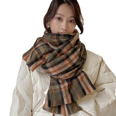 China 2022 New Style Custom Clothing Decoration Beard Plaid Scarves Rainbow Color Contrast Soft Loose Plus Size Scarf For Women for sale