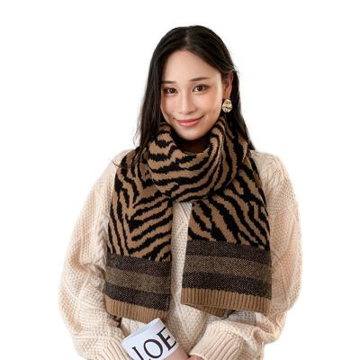 China Popular Clothing Decoration 2022 Acrylic Hot Scarf Customized Other Colors Zebra Pattern Knitted Scarf For Matching Coat for sale