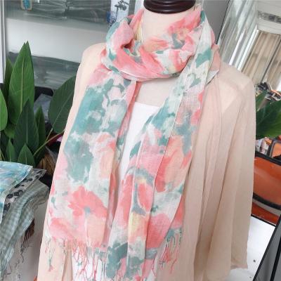 China Skin Friendly Custom Size Bohemia Style Shawl Tie Dye Cotton And Floral Printed Hijab Canvas Scarf for sale