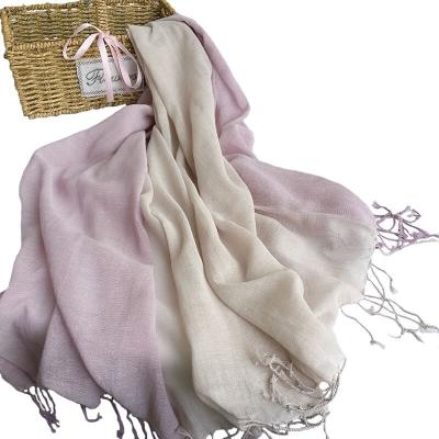 China Factory Price Cotton Fil-dyed 100% Organic Cotton Hijab Scarf Gradient Shawl Scarves Long Collar For Women for sale