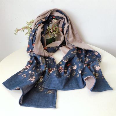 China Wholesale Skin Friendly Customized Fashion Double Scarf Thick Thin Floral Print Cotton Hot Shawl For Autumn Winter for sale