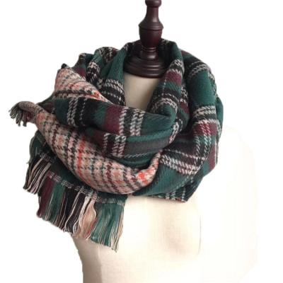 China Eco-friendly Acrylic Thickened Women Fashion Plaid Scarf Double Sided Shawl For Warm for sale