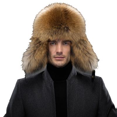 China Winter Natural Fox Fur Hats Women Russian Style Real Raccoon Fur Earflap Trapper Hat Luxury Waterproof Russian Leather Real for sale