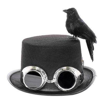 China Custom Vintage Halloween Top Hat Carnival Image Party Gent's Magic Steampunk Hat With Bird for sale