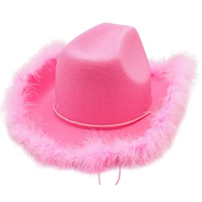 China Polyester/Cotton Cowgirl Style Tiara Pink Cowboy Fancy Dress Hat Holiday Costume Party Western Hat With Marabou Feather for sale