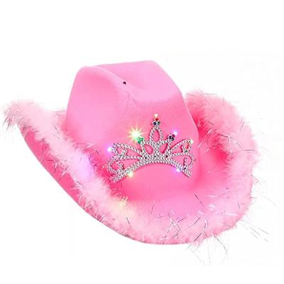 China Pink Polyester/Cotton Party Fashion Novelty Flashing Cowboy Hat With Feathers Tiara With Crown Buy Pink for sale