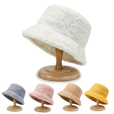 China Popular Luxury White Fuzzy Warm Fur Wool Bucket Women's Furry Plush Hood Sherpa Image Men's Designer Pink Hat for sale