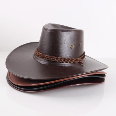 China Mountaineering Hats For Outdoor Cowboy Hat Sun Artificial Leather Western European And American Fashion Big Brim Fishing for sale