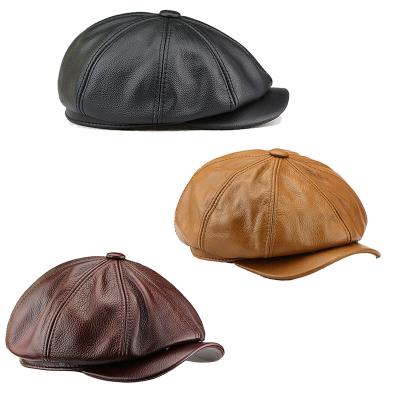 China breathable & Octagonal Painter Hat Beret Cap Taxi Driver 8 Panel Cow Newsboy Main British Winter Flat Waterproof Leather Hats With Adjustable Elastic Band for sale