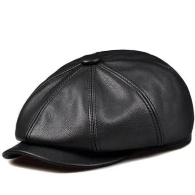 China NEW COMMON Unisex Black Winter Pumpkin Real Leather Hat Women Men Fit Korean Style Cowboy Cap Fashion Newsboy Covers for sale