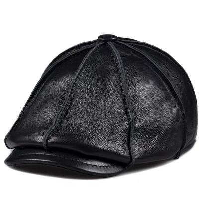 China NEW COMMON Unisex Black Winter Pumpkin Real Leather Hat Women Men Fit Korean Style Cowboy Cap Fashion Newsboy Covers for sale