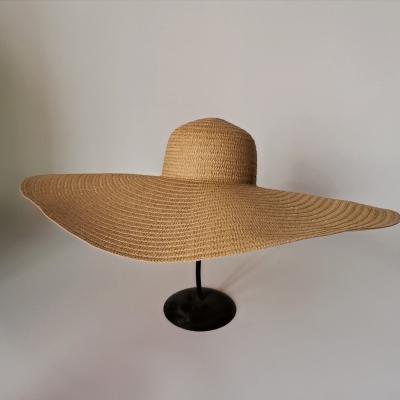 China Summer Beach Barred Oversized Hats For Women 25cm Brim Big Straw Hat Fashion Party sun-protectiontravel for sale