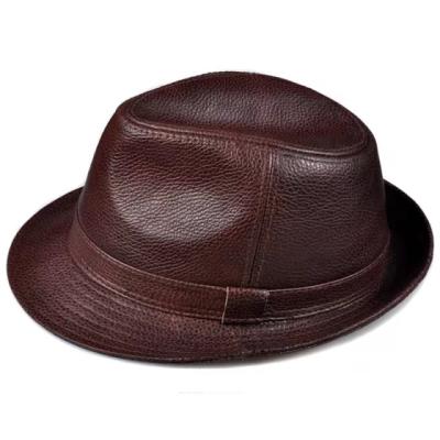 China 2022 New High Quality Genuine Leather Black Jazz Brim Fedora Gentleman Cow Skin Shorts 2022 Picture Men/Bentgrass Hat Male Shows Topper Men for sale