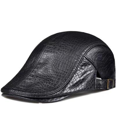 China Retro Autumn Men Genuine Leather COMMON Octagonal Hat Cowhide Leather Beret Hat Stylish Student Tongue Cap Snapback Covers For Men for sale