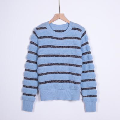 China Anti-wrinkle Customized women blue striped sweater crew neck women Long Sleeve Knitted pullover sweater dress for women for sale