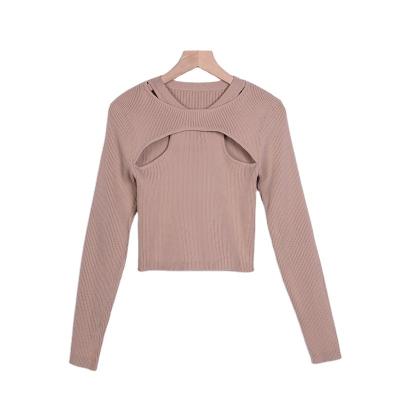 China Anti-wrinkle New Fashion Sexy Hollow Design  Long Sleeve Women Sweater Off Shoulder Knitted Women's Sweater Pullover Pure Color Sweater Dress for sale