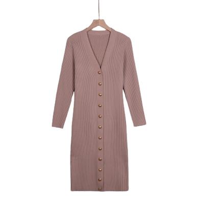 China Anti-wrinkle women's custom sweater dress knitted  long sleeve collar dress knitted luxury women's sweater dress for sale