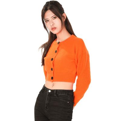 China Anti-wrinkle 2022  new fashion autumn and winter slim women sweater round neck short knitted sweater women cardigan sweater coat wit button for sale