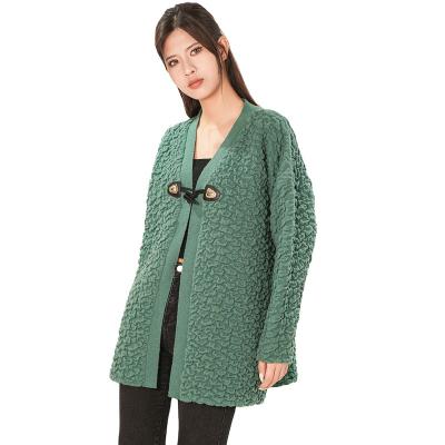 China Anti-wrinkle Manufacturer of Jacquard custom long sleeve knitted sweater women's cardigan plus size women's green cardigan for sale