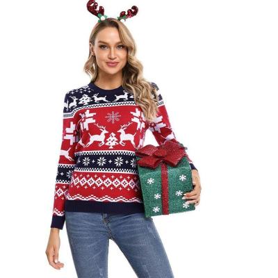 China Anti-wrinkle Europe and the United States winter new round neck knit pullover Elk jacquard unisex christmas sweater with lights for sale