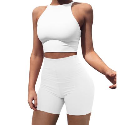 China Wholesale New Summer Waterproof Women's Sexy Sweat Suits Halter Crop Tops Bodycon Bodycon Shorts Set AM103 for sale