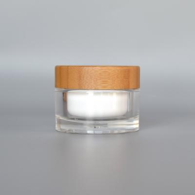 China Customized 30G Skin Care Made By Cream 50G Acrylic Jar With Bamboo Lid Cosmetic Packaging for sale