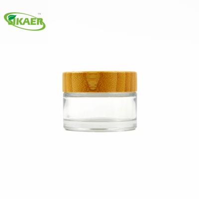 China Natural Cosmetic Biodegradable Amber Gel Packaging Clear Bamboo Glass Jar Recyclable Material for sale