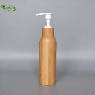 China Personal Care Compostable Cosmetic PET Wooden Dispenser Pump With Bamboo Bottles Packaging for sale