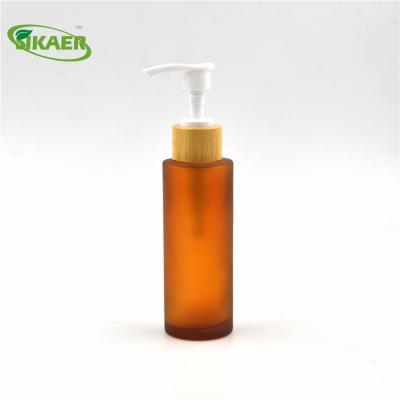 China Recyclable Material Cosmetic Dispenser 100ml 120ml 150ml Gel Glass Lotion Bottle With Bamboo Mist Sprayer/Lotion Pump/Bamboo Cap for sale