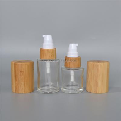 China Beauty 20ml Personal Care Personal Cosmetic Frosting Bottle With Bamboo Lid Cap for sale