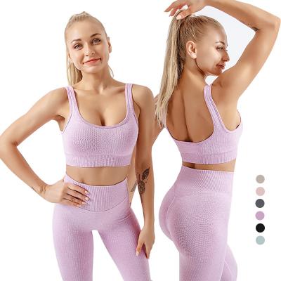 China Breathable High Quality Yoga Crop Tops And Gaiters Seamless Yoga Crop Tops And Gaiters Gym Women Sportswear Women Fitness Set Seamless Activewear Set for sale