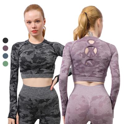 China 2021 new design ladies breathable yoga tops long sleeve sexy slim women's yoga tops pure elastic color tight sexy long sleeves for sale