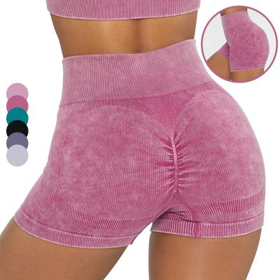 China Breathable newcomer shockproof sand washed fitness women yoga apparel gym seamless high butt stretch shorts crack! crack! for girls for sale