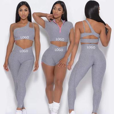 China Logo Whole Sale Four-Piece Fitness Breathable Custom Yoga Clothes Wear Gym Running Compression Suit Women Seamless Knitted Tight Yoga Set for sale