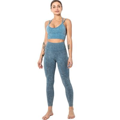 China New breathable fall and winter sand-washed seamless yoga suits, printed workout clothes, bras, vests, and beautiful back suits for sale