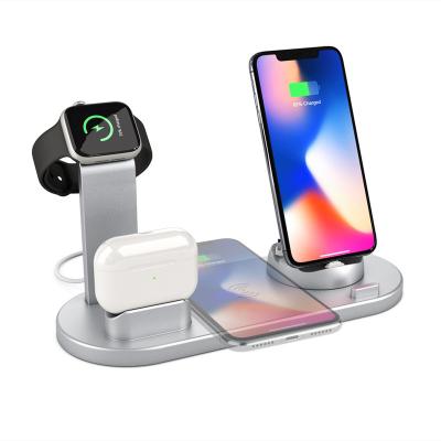 China New Design Multifunctional Portable 4 in 1 Mobile Phone Earphone Smart Watch 15W Fast Wireless Charger for sale