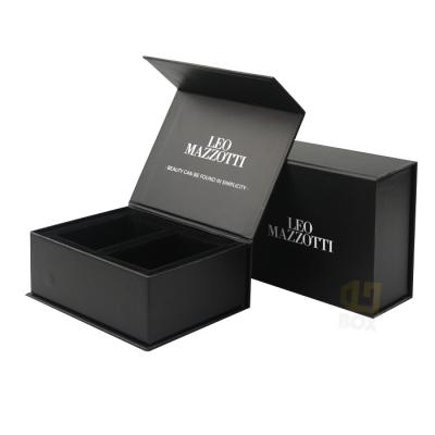 China Luxury Custom Recycled Materials Logo Flat Folding Magnetic Closure Black Paper Packaging Gift Box With Foam Velvet Insert for sale