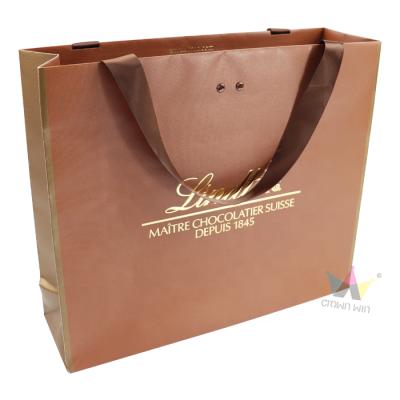 China Recyclable Printing Recycle Portable Bags Chocolate Kraft Paper Bag Luxury Shopping Size Custom Logo for sale