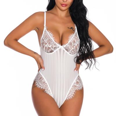 China Spandex/Polyester Ladies One Piece Perspective Mesh Lace Bodysuit for sale