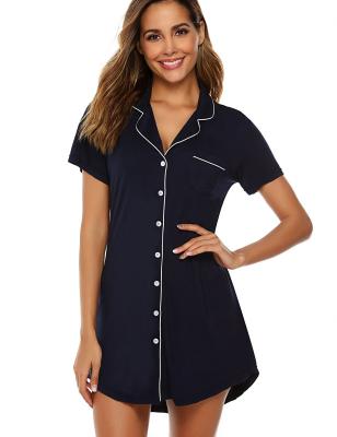 China Breathable Women Short Sleeve Shirt Sleep Dress Squishy Sleepwear Pajamas Night Dress Cotton Wholesale Pajamas for sale