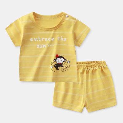 China Vintage girls striped suit two-piece suit 2020 summer new children's casual Korean short-sleeved shorts for sale