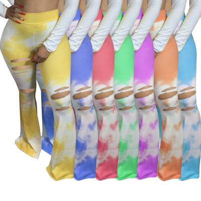 China 2020 Women Anti-Static Bell Bottom Plus Size Yoga Sports Tracksuit Flare Pants Wide Leg Tie Dye Pants Trousers Gaiters for sale